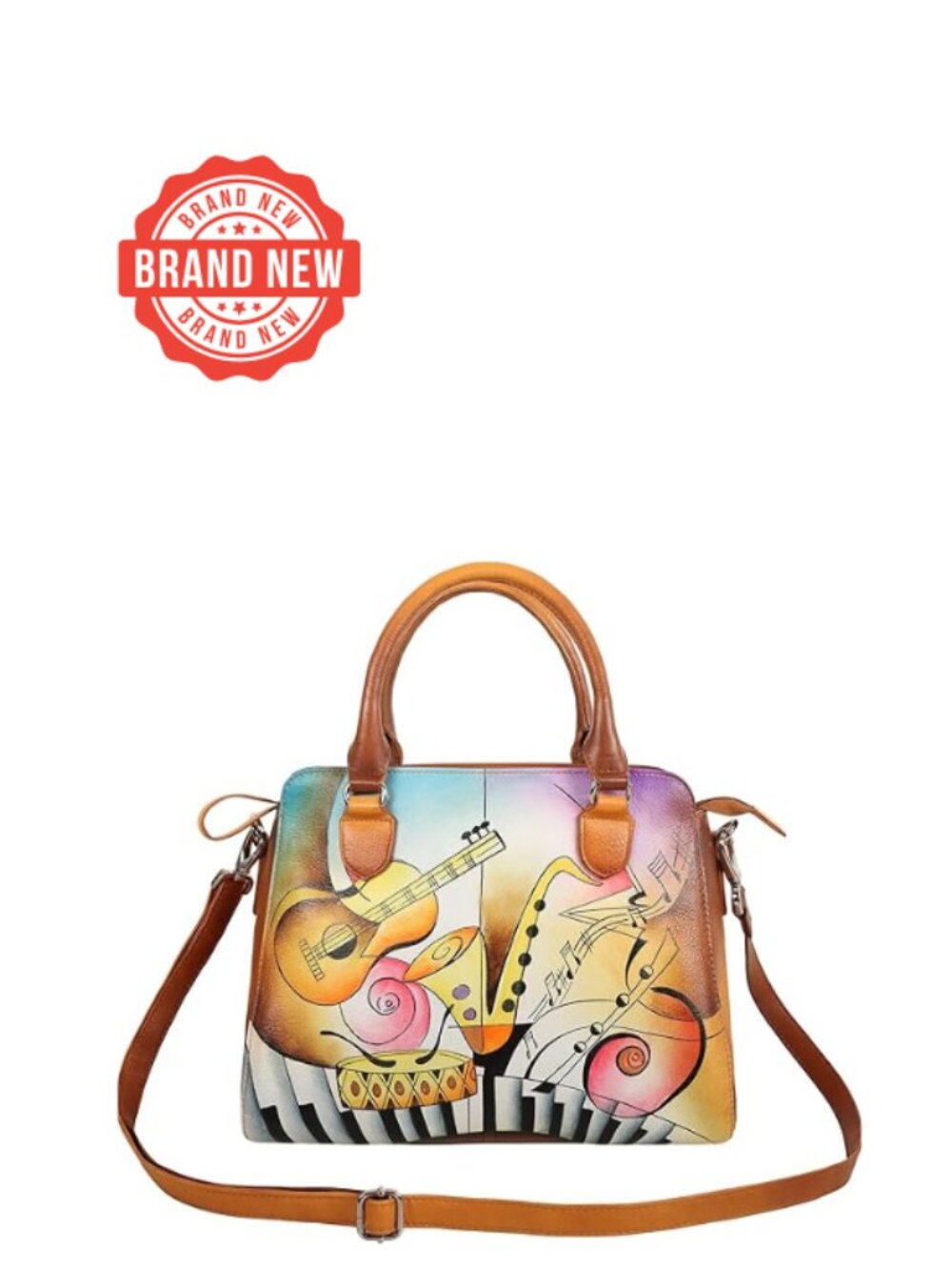 Like Comment Share Report Hand-Painted Leather Satchel Tote with Adjustable Str